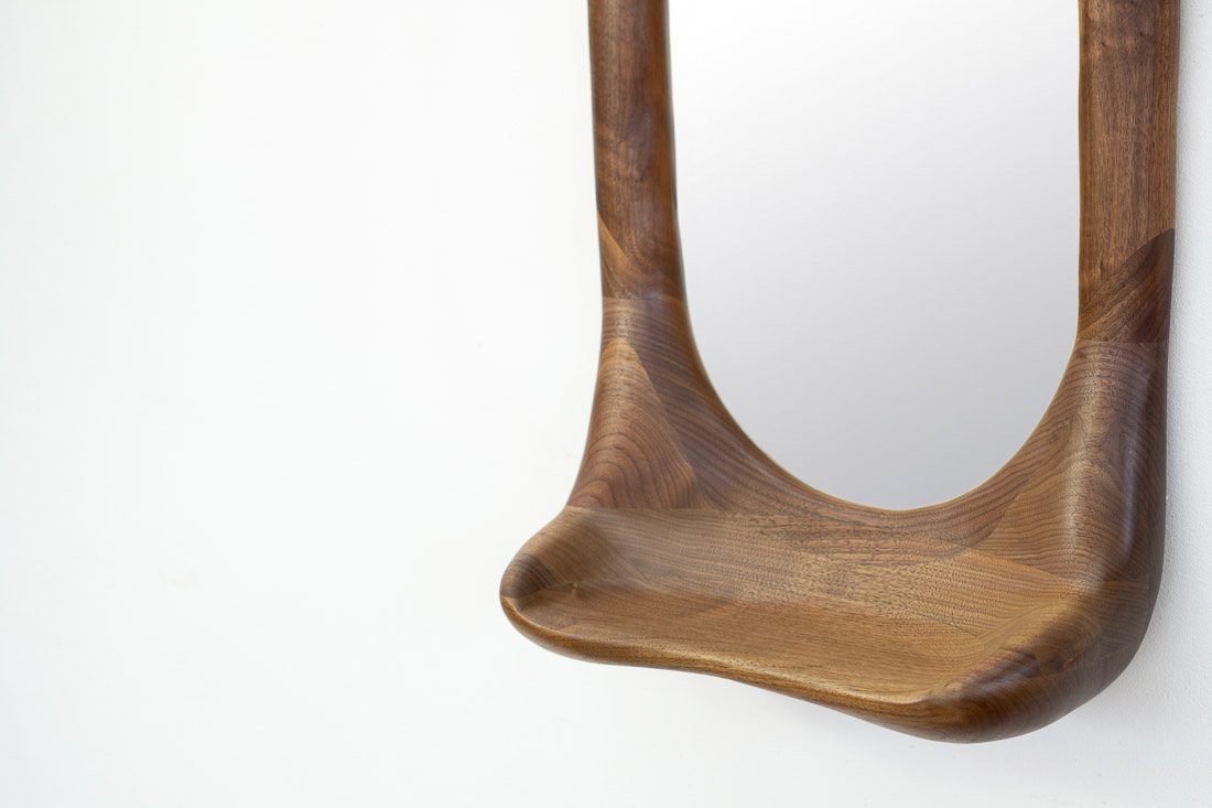 mirror with shelf in natural walnut