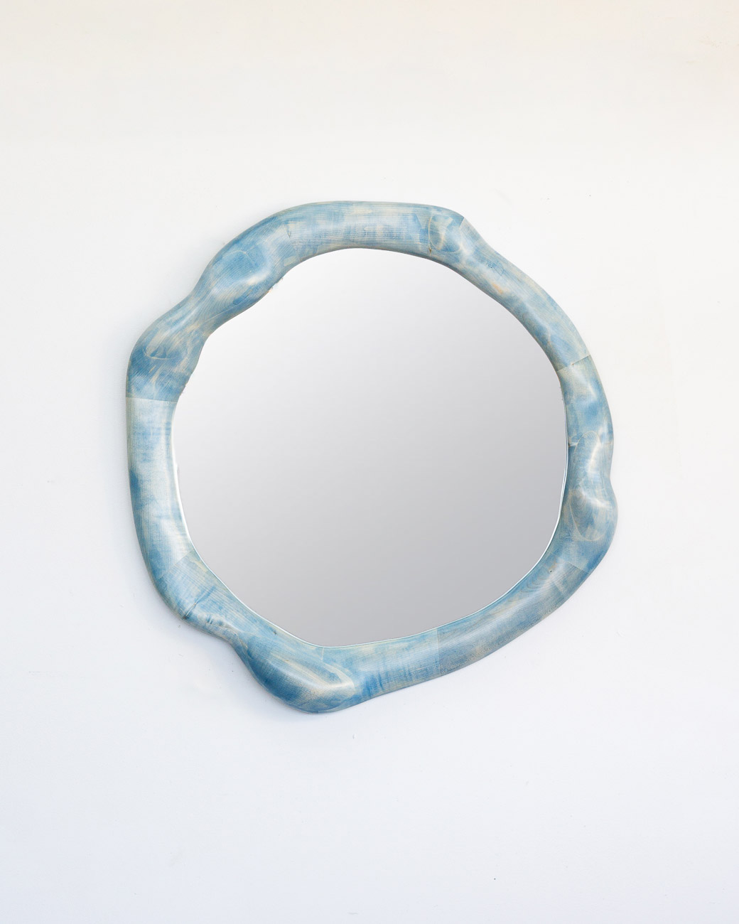 mirror sculptural in blue painted maple