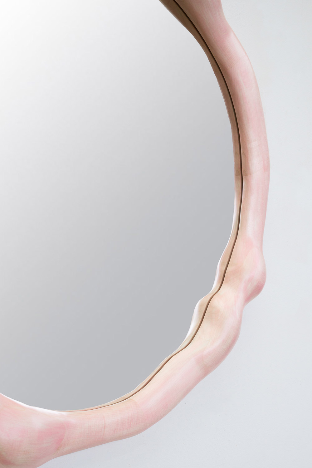 mirror sculptural in blue painted maple