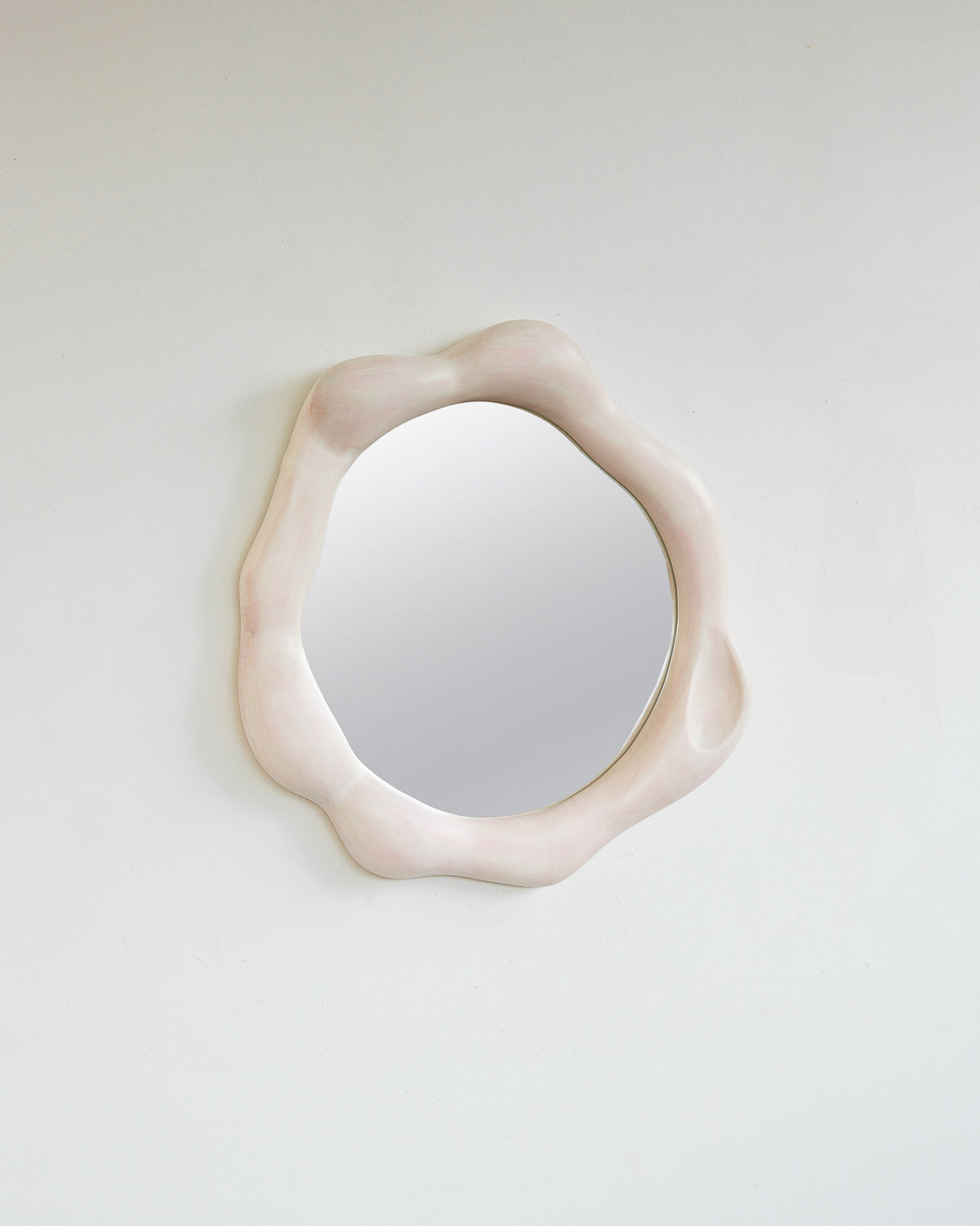 mirror sculptural in blue painted maple