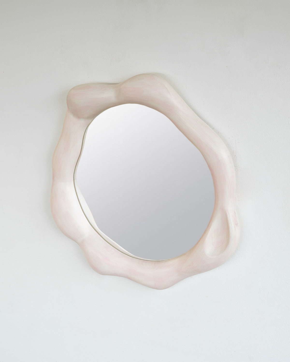 mirror sculptural in blue painted maple