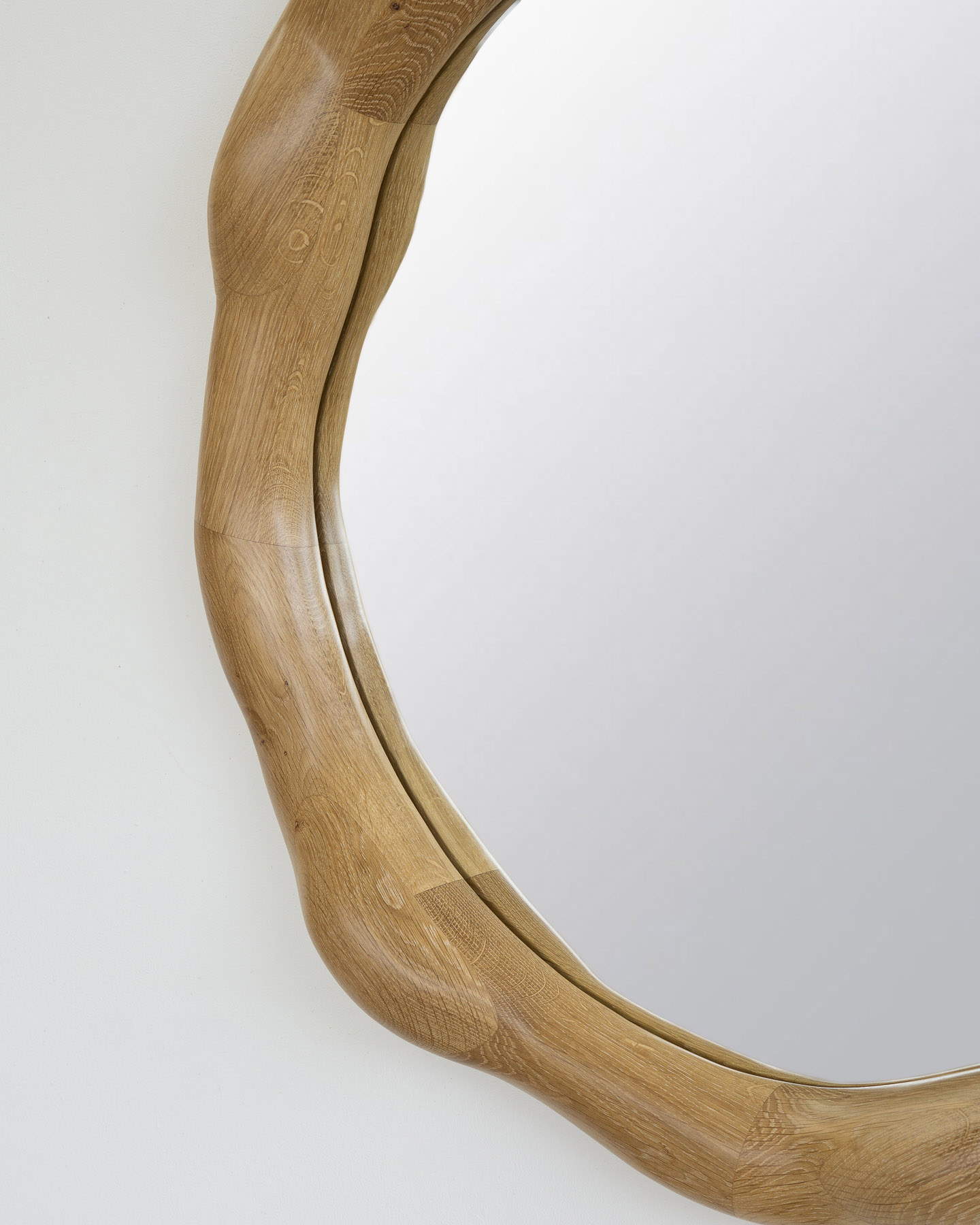 sculptural mirror white oak wood