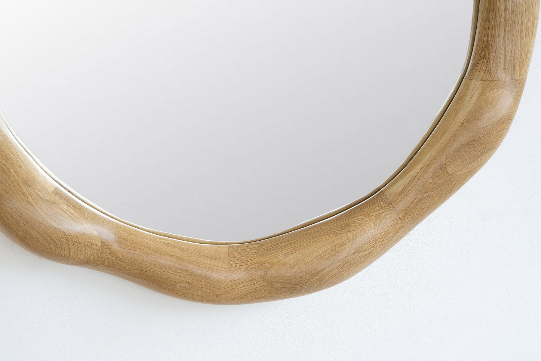 sculptural mirror white oak wood