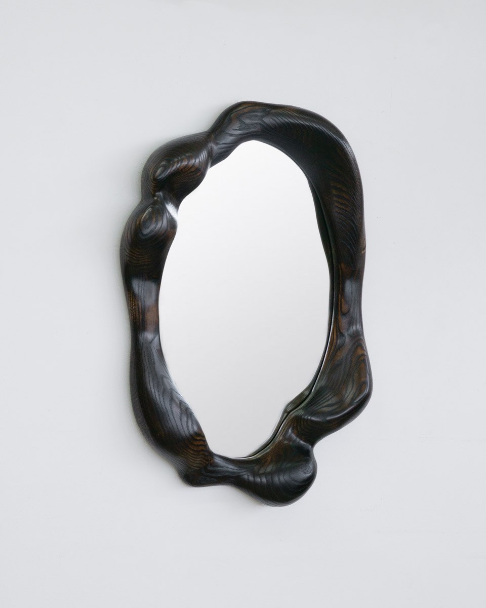 Oval Sculptural Mirror Charred Oak
