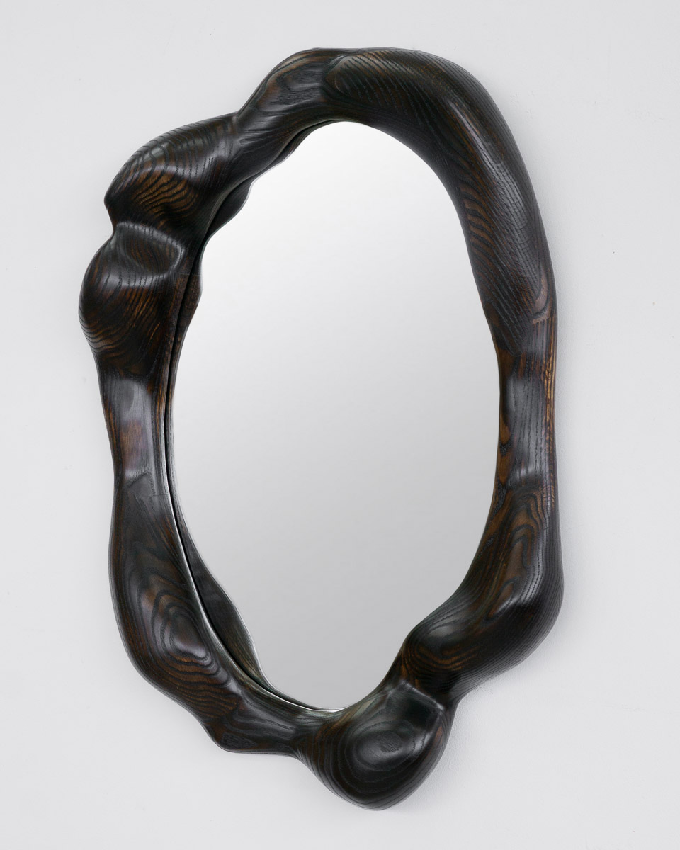 Oval Sculptural Mirror Charred Oak
