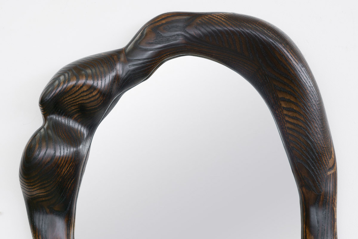Oval Sculptural Mirror Charred Oak