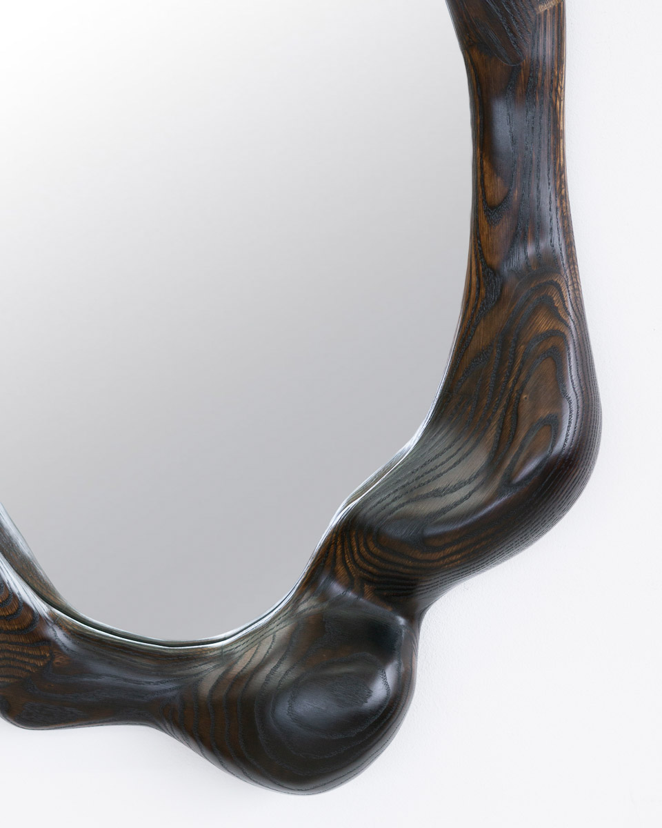 Oval Sculptural Mirror Charred Oak