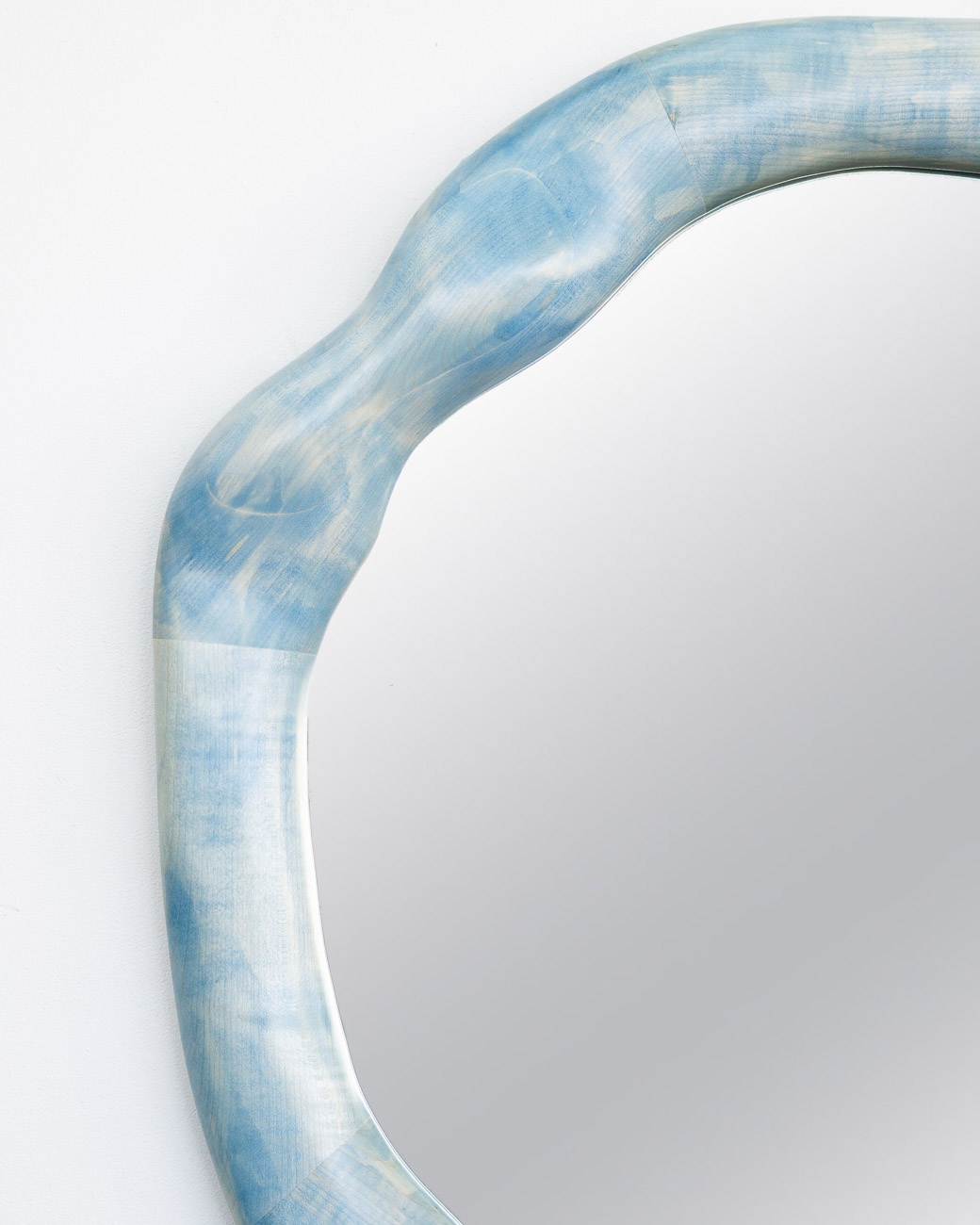 mirror sculptural in blue painted maple