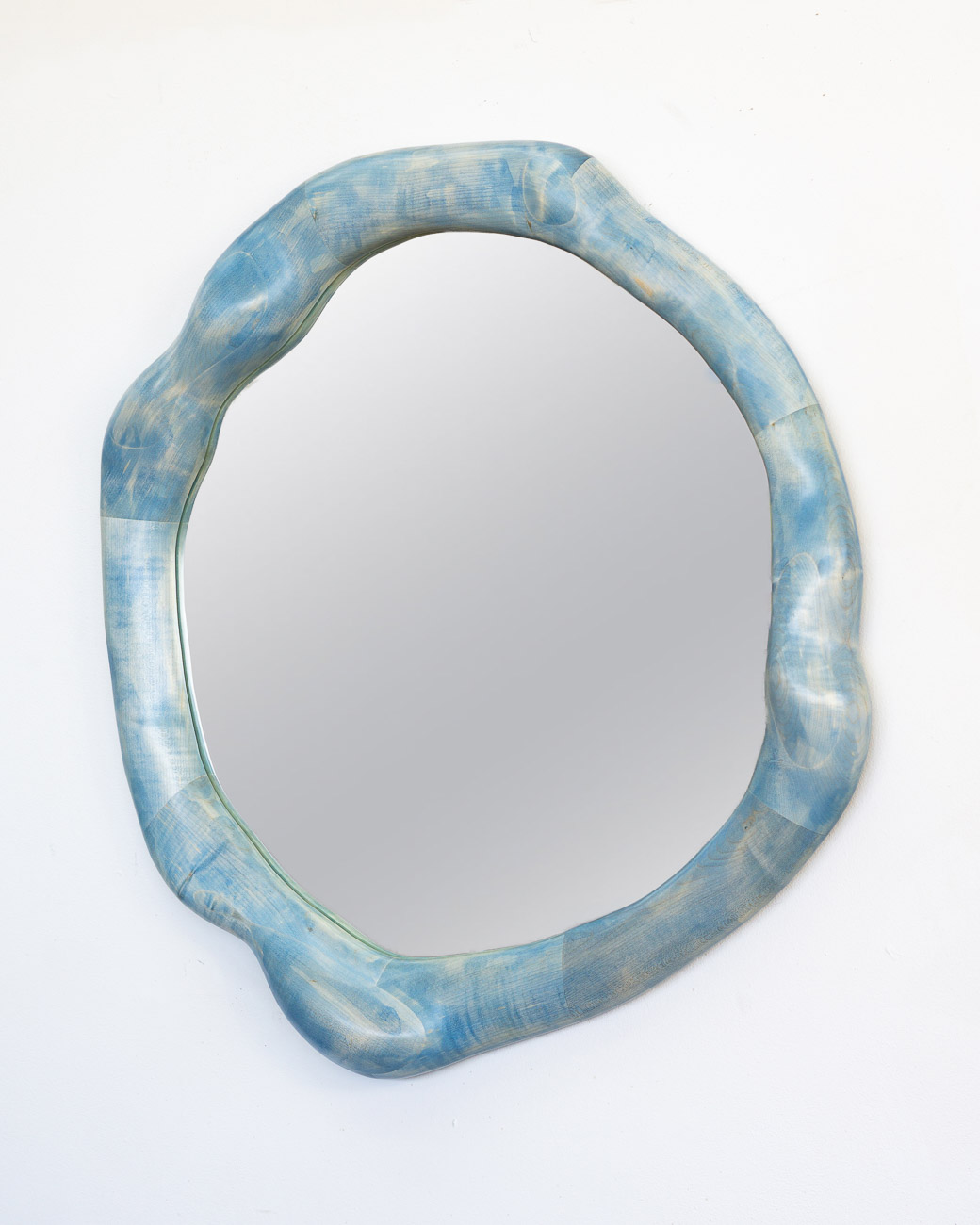 mirror sculptural in blue painted maple