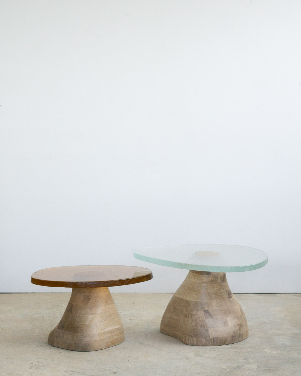 side table made of fused glass and wood