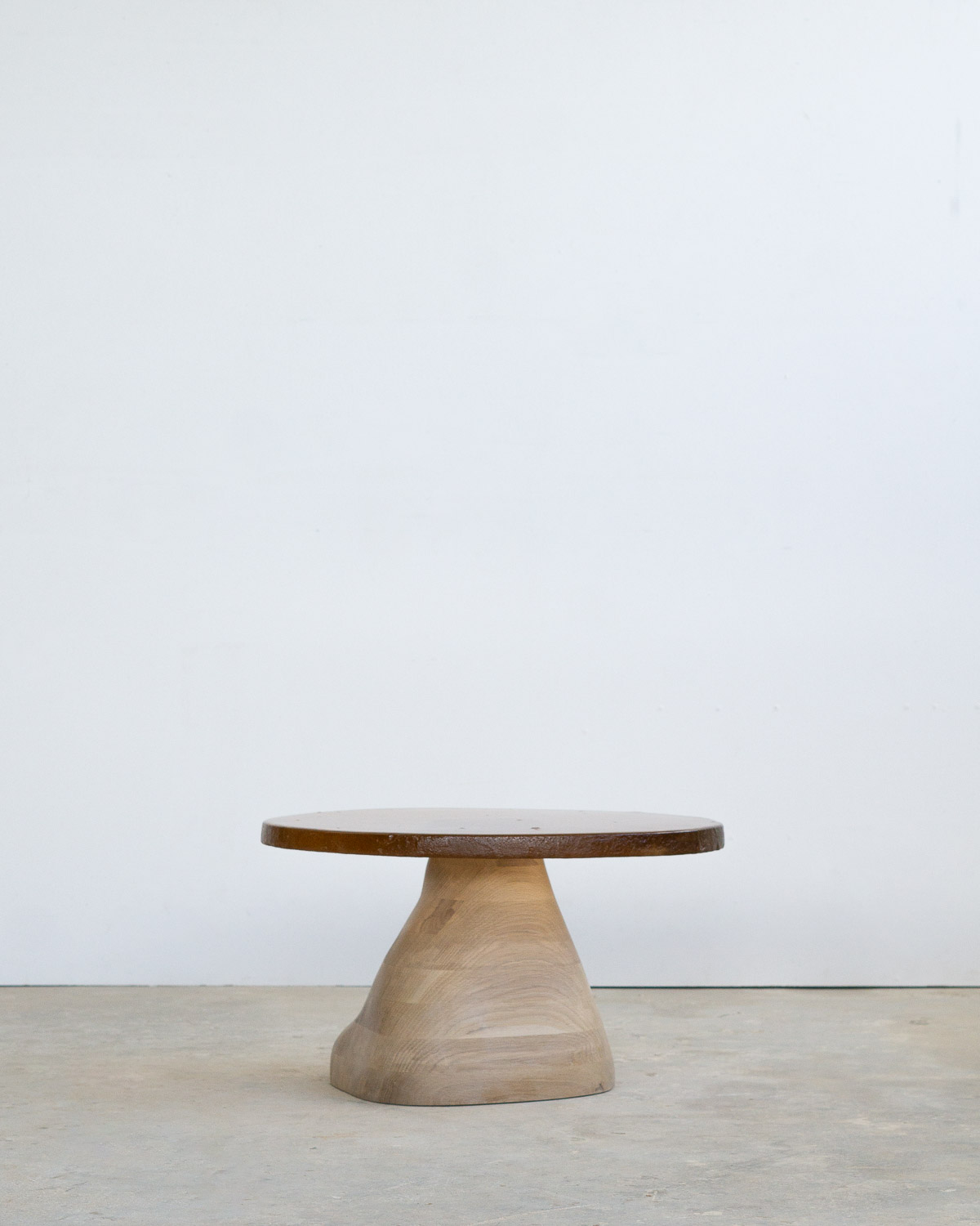 side table made of fused glass and wood