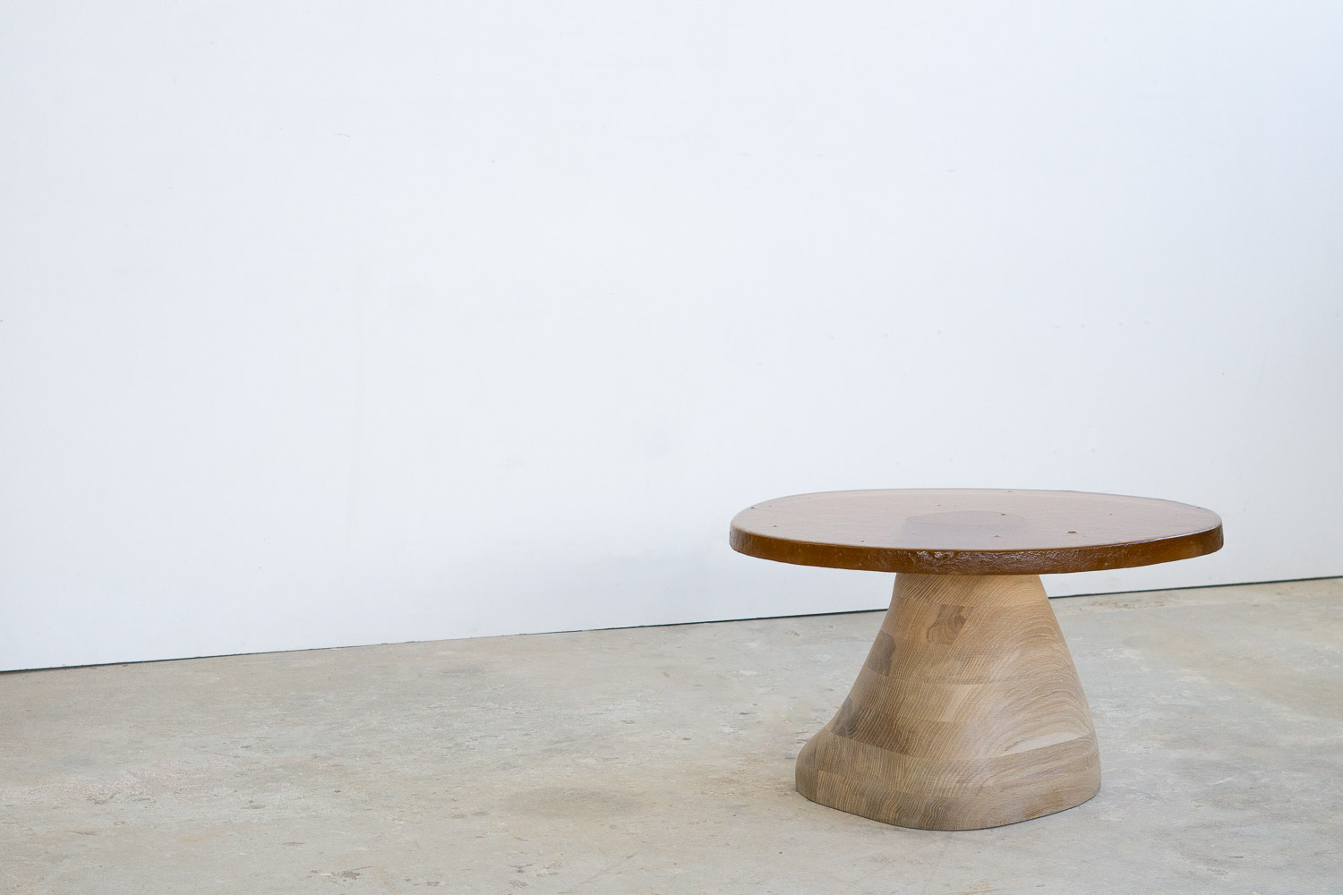 side table made of fused glass and wood