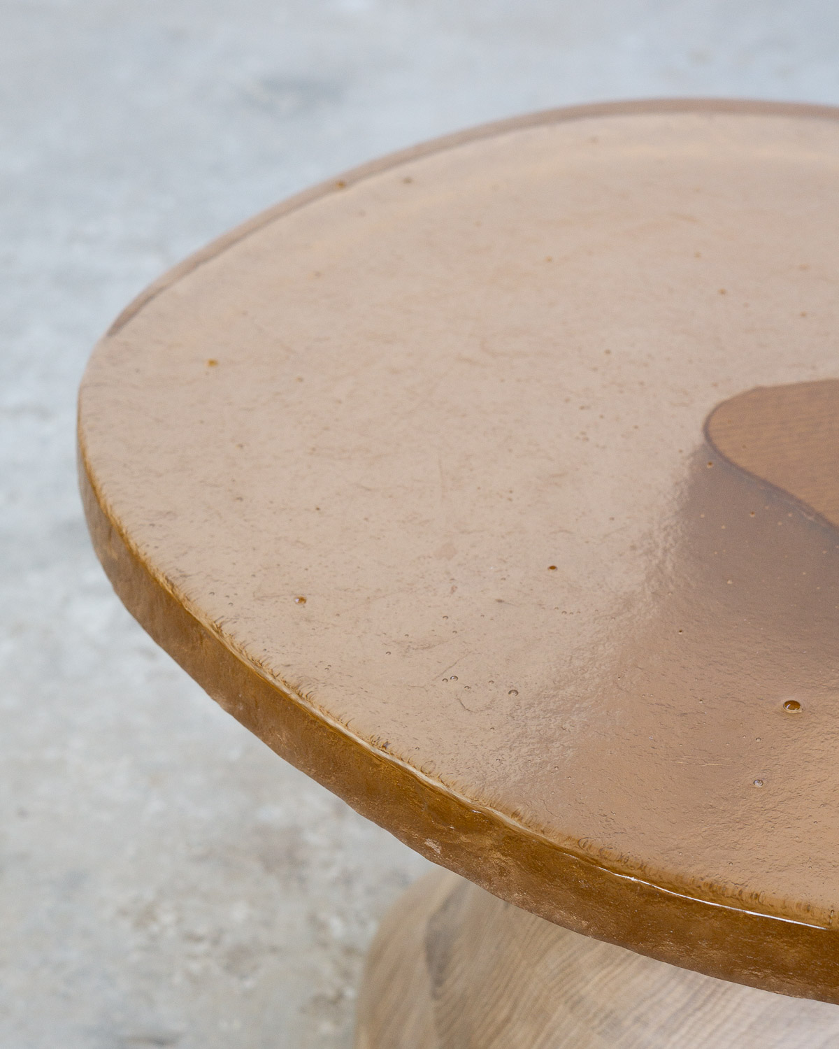 side table made of fused glass and wood