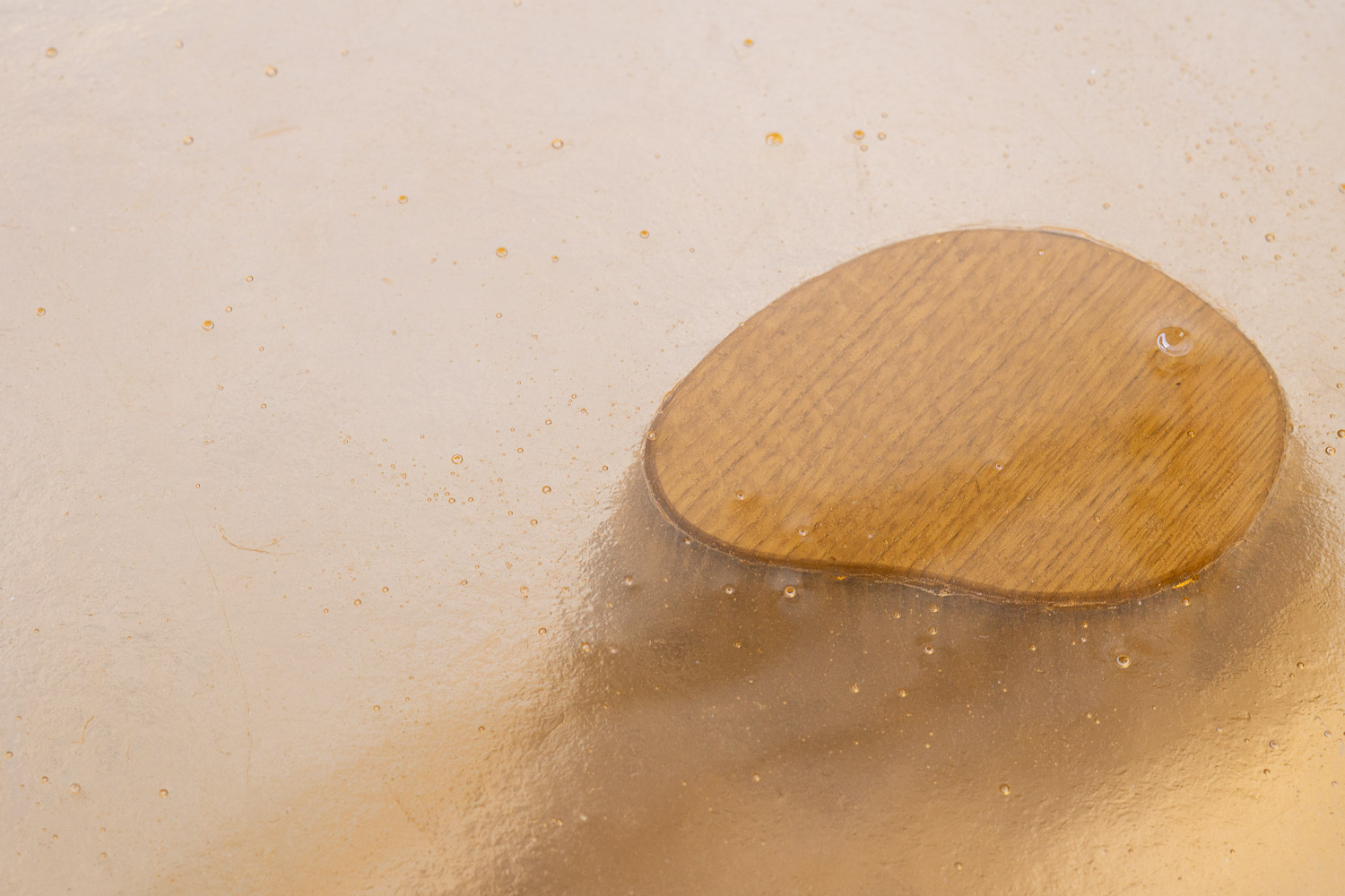 side table made of fused glass and wood