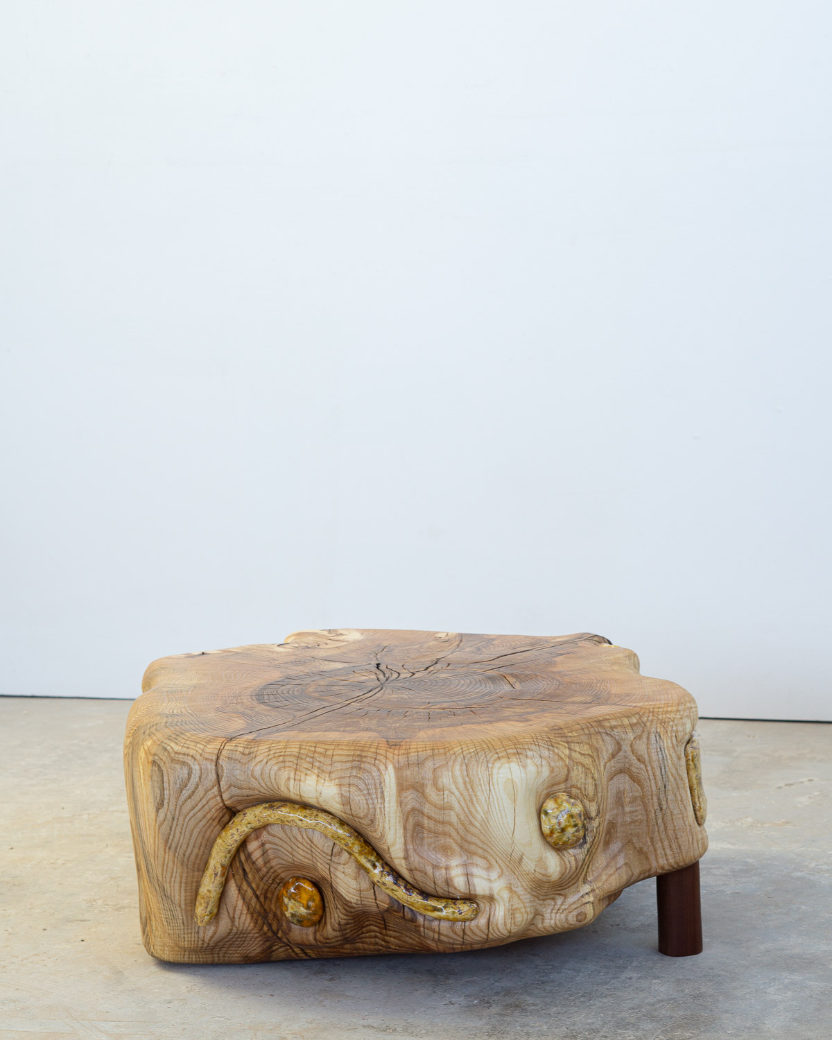 wooden stump with ceramic inlays