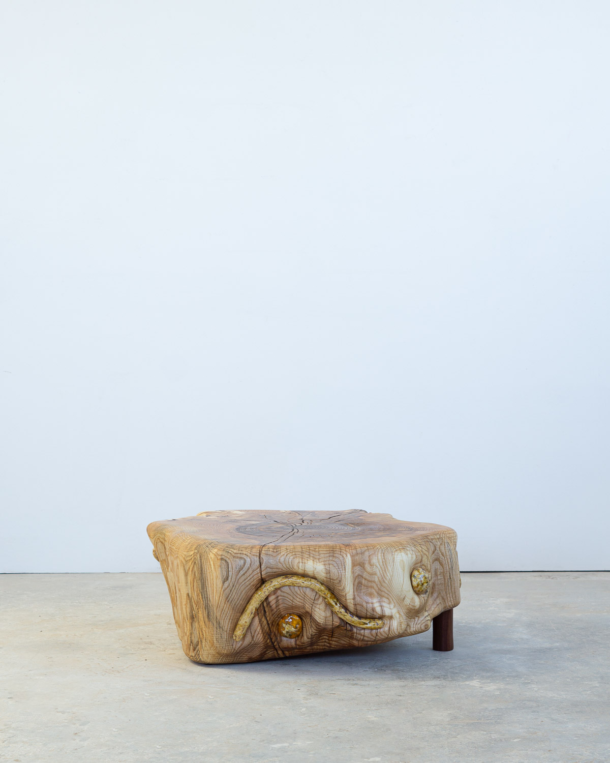 wooden stump with ceramic inlays