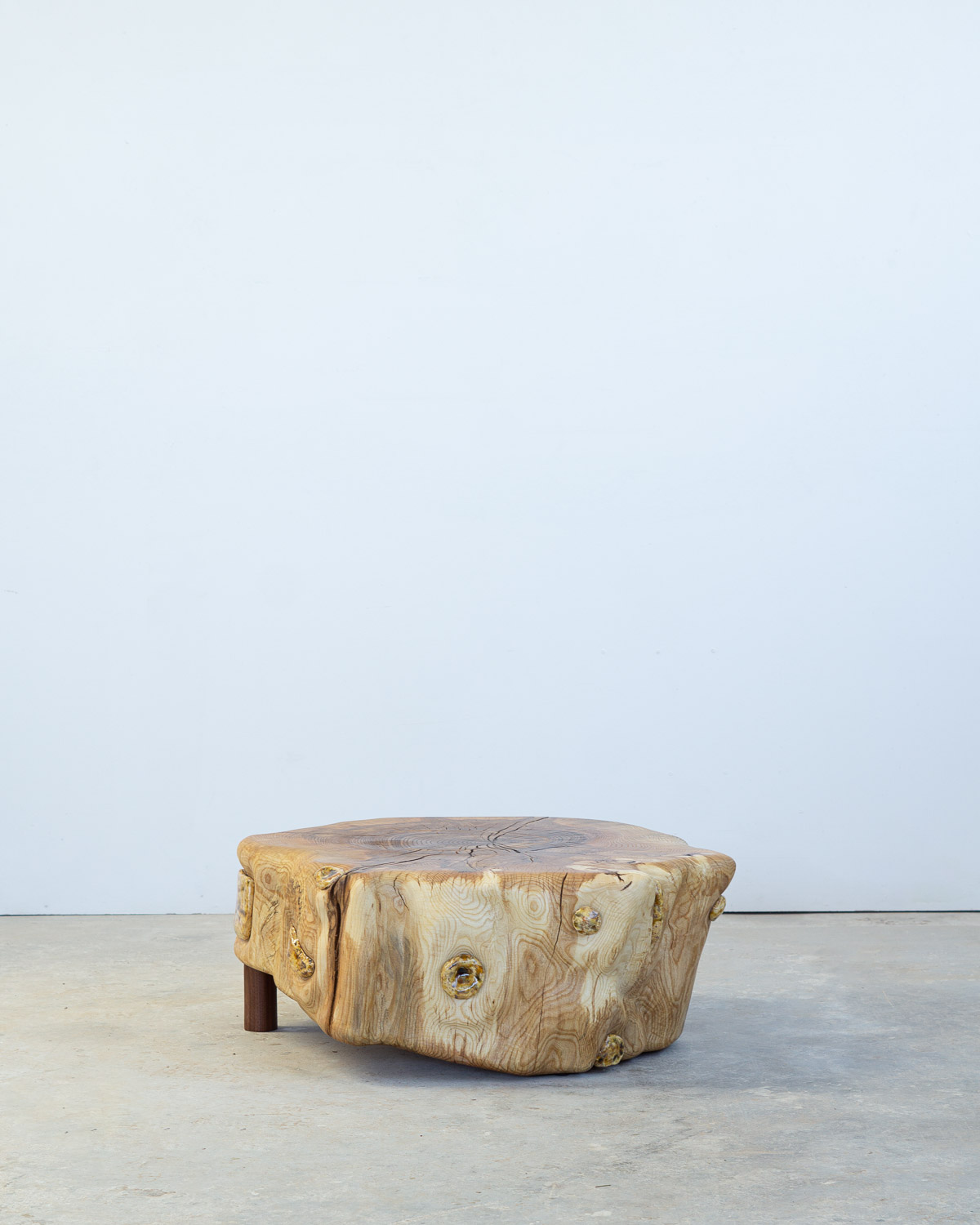 wooden stump with ceramic inlays
