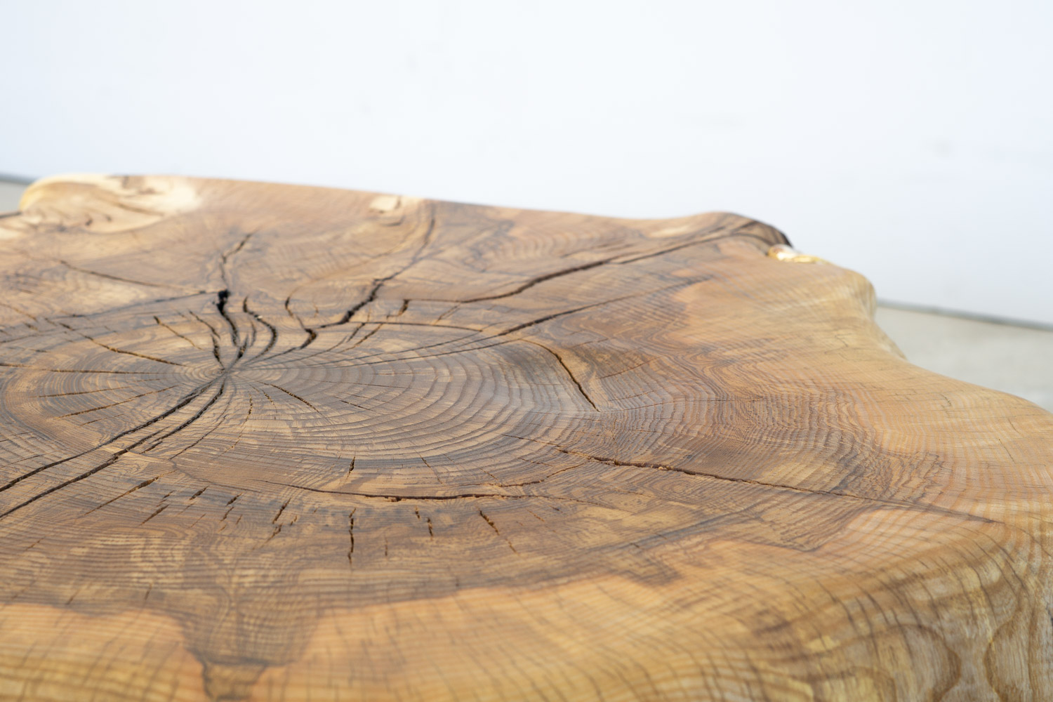 wooden stump with ceramic inlays