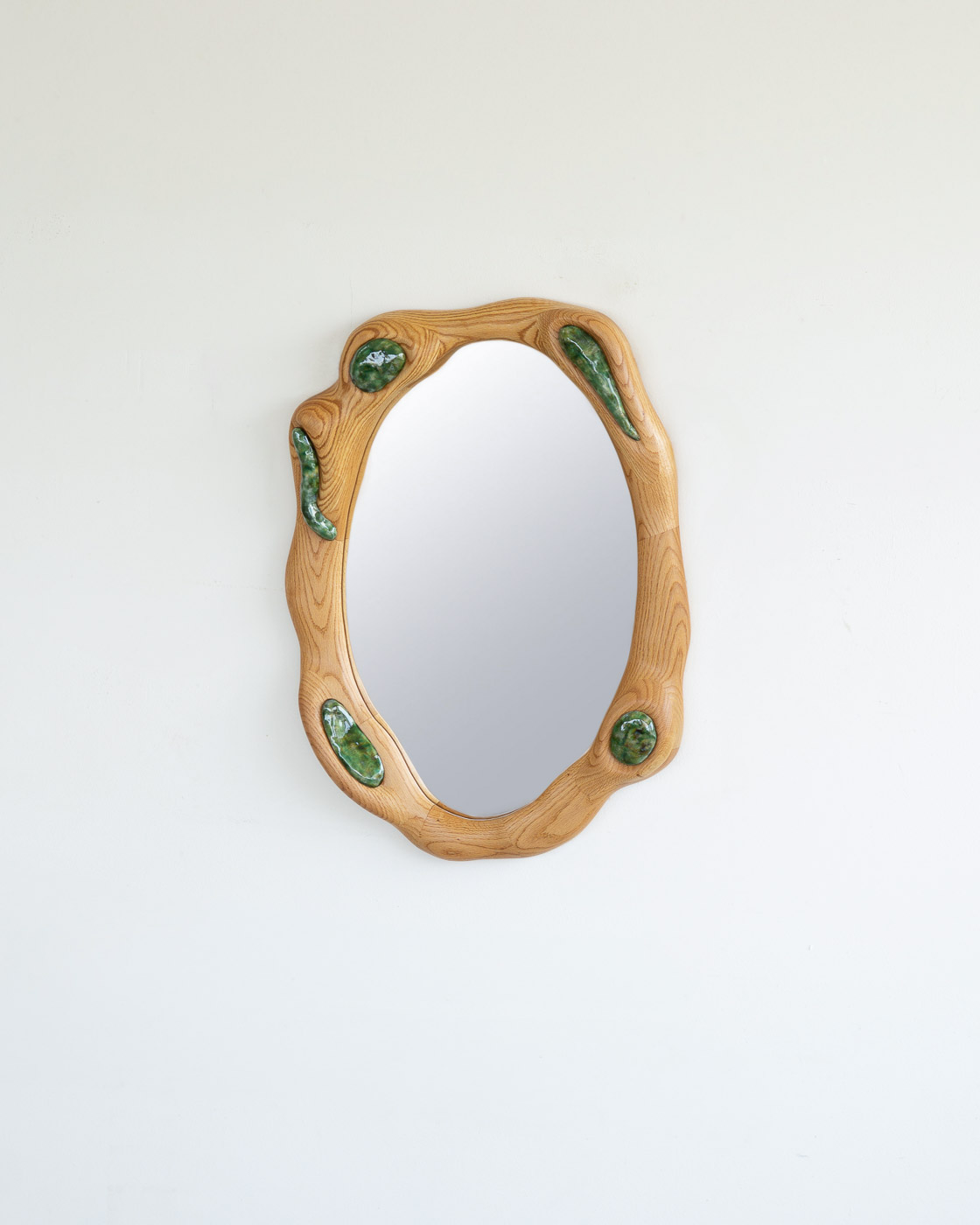 mirror made from red oak and glazed ceramic