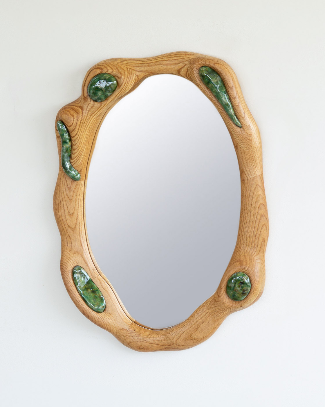 mirror made from red oak and glazed ceramic