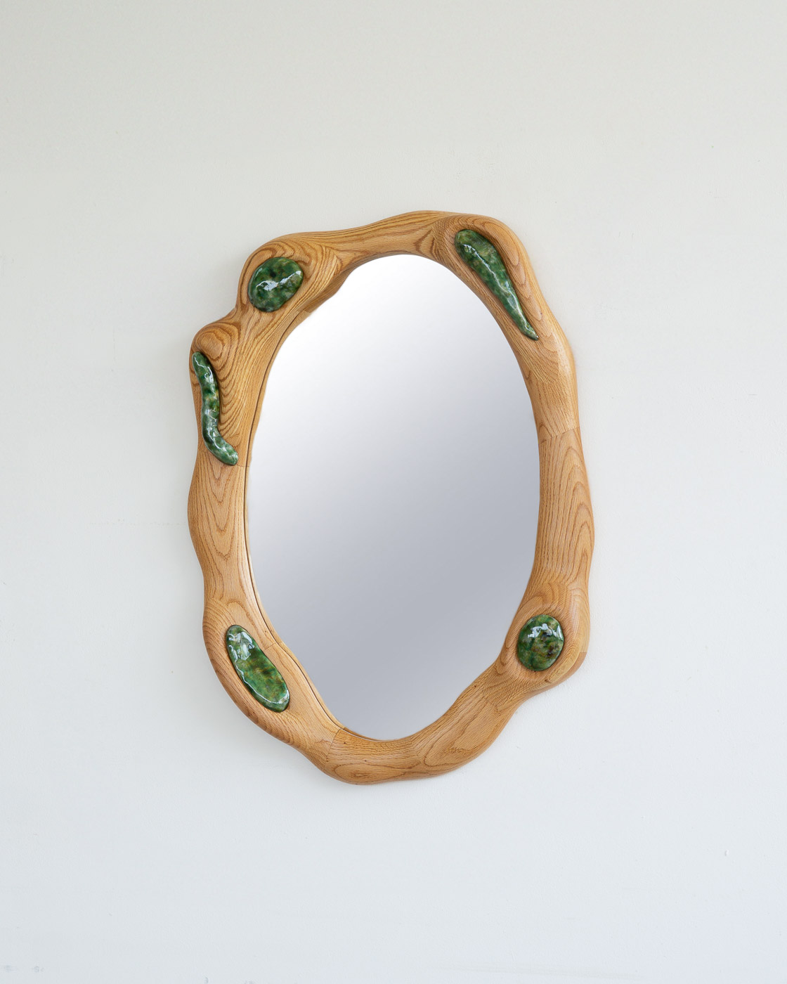 mirror made from red oak and glazed ceramic