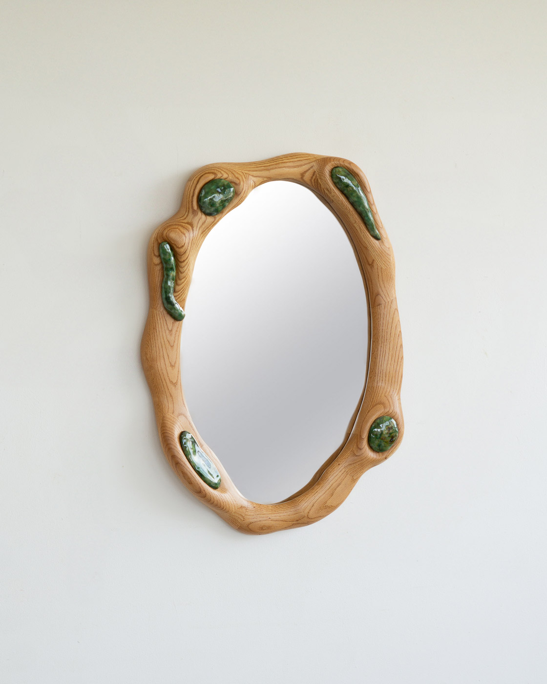 mirror made from red oak and glazed ceramic