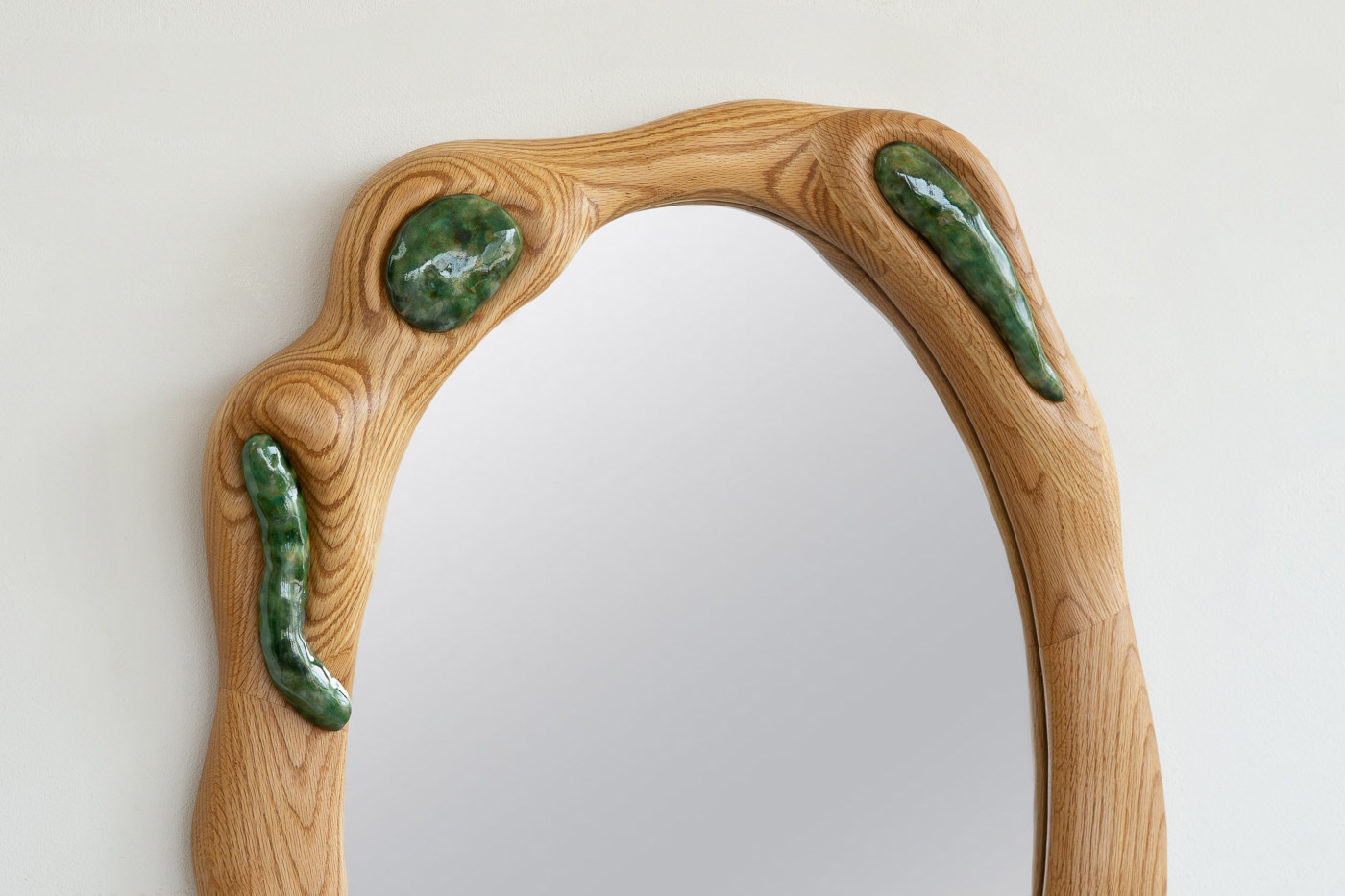 mirror made from red oak and glazed ceramic