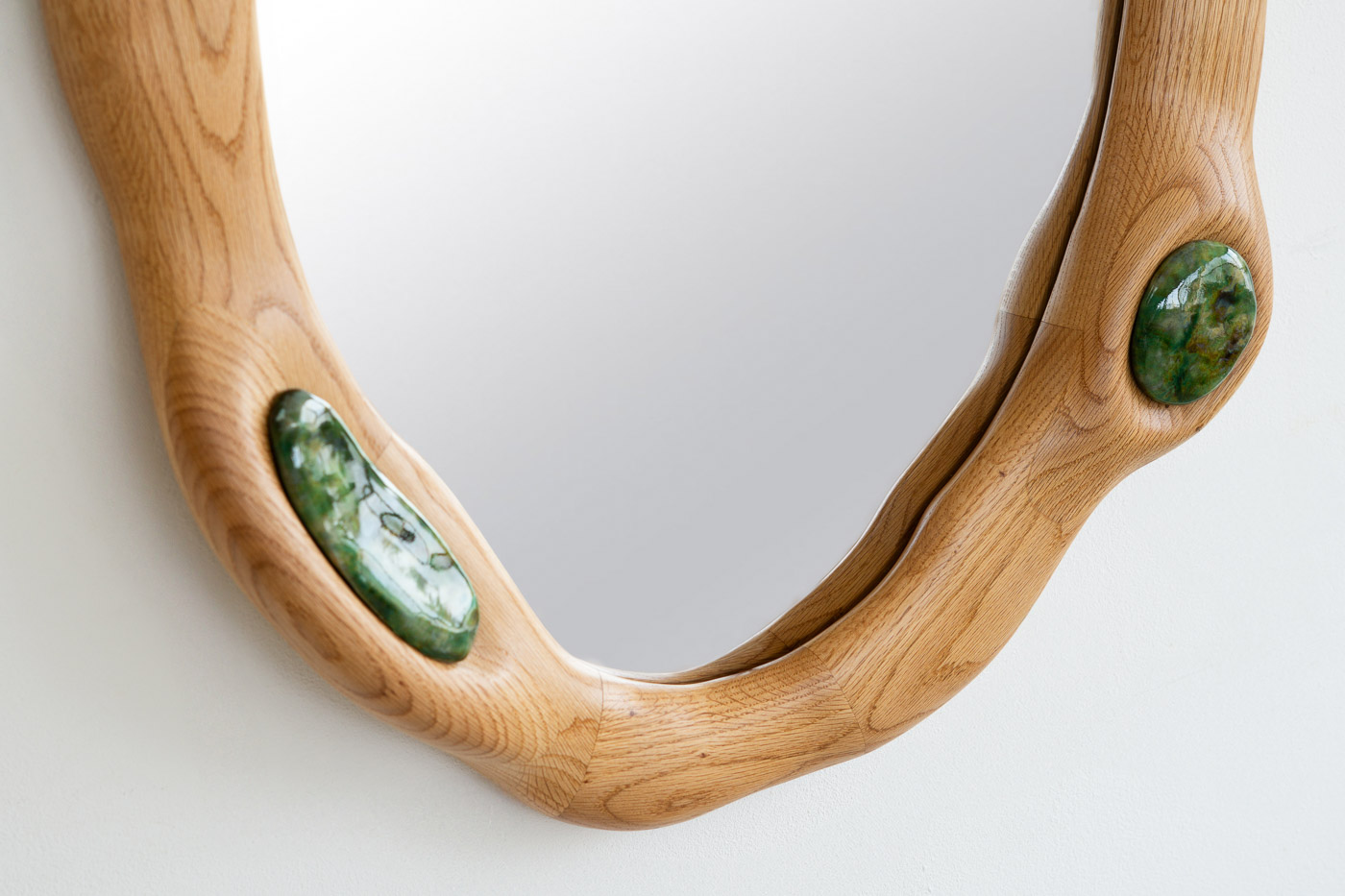 mirror made from red oak and glazed ceramic