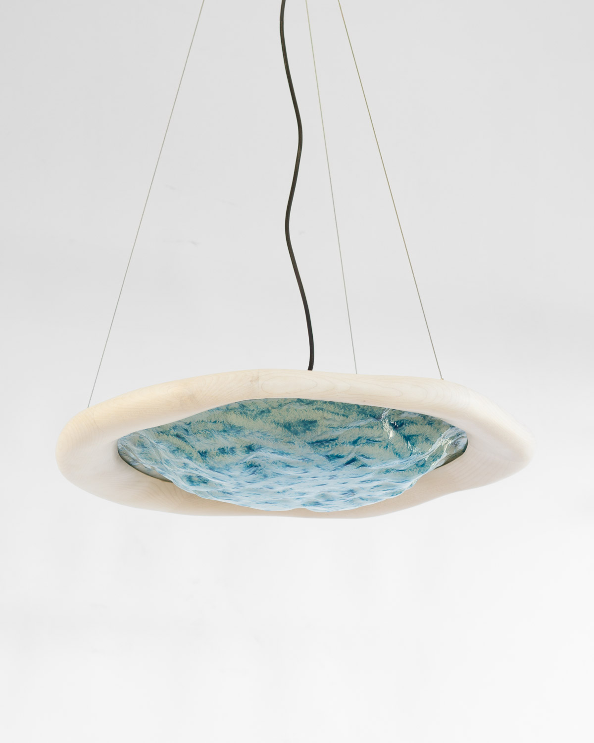 pendant light made from kiln-cast glass & maple
