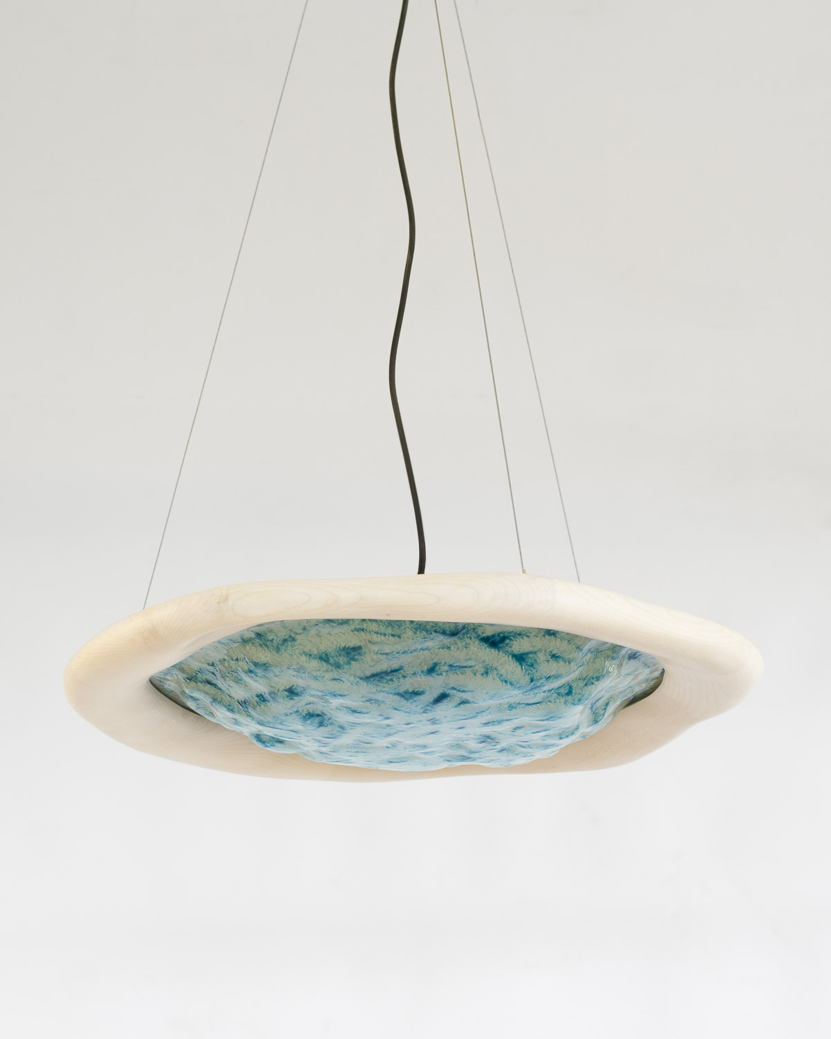 pendant light made from kiln-cast glass & maple