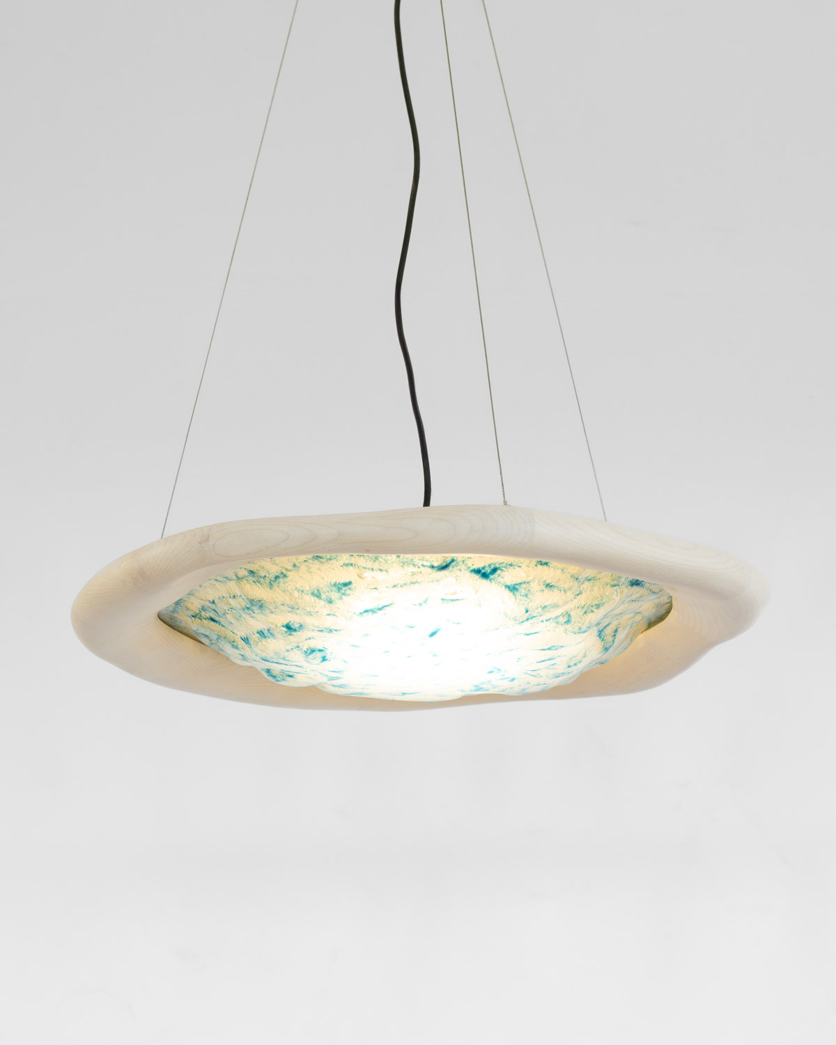 pendant light made from kiln-cast glass & maple