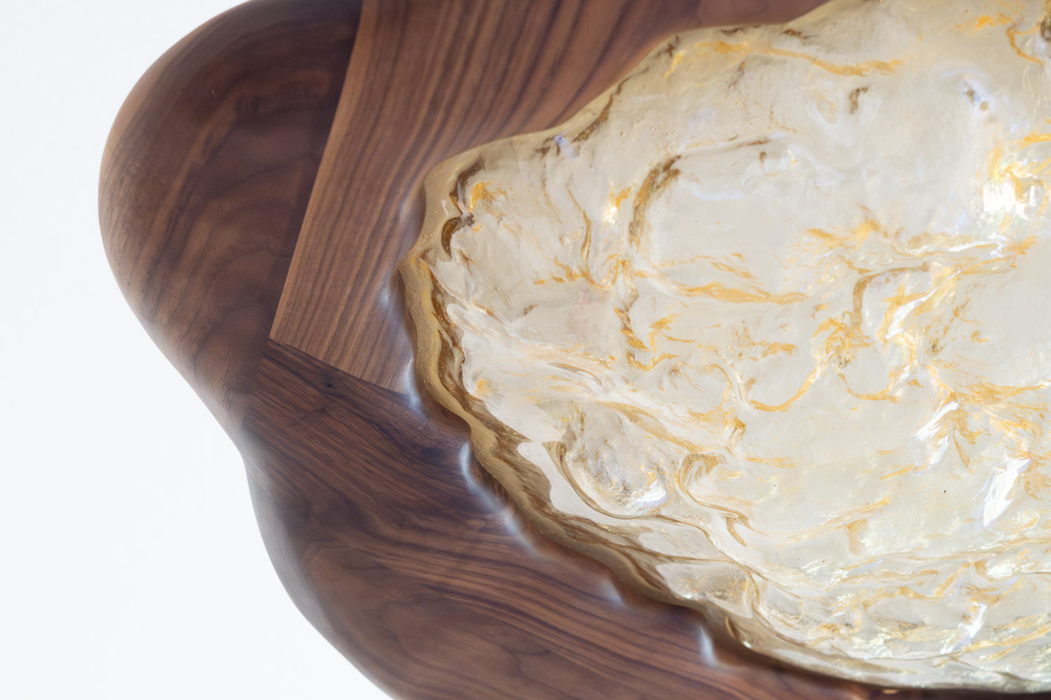 pendant light made from kiln-cast glass & walnut